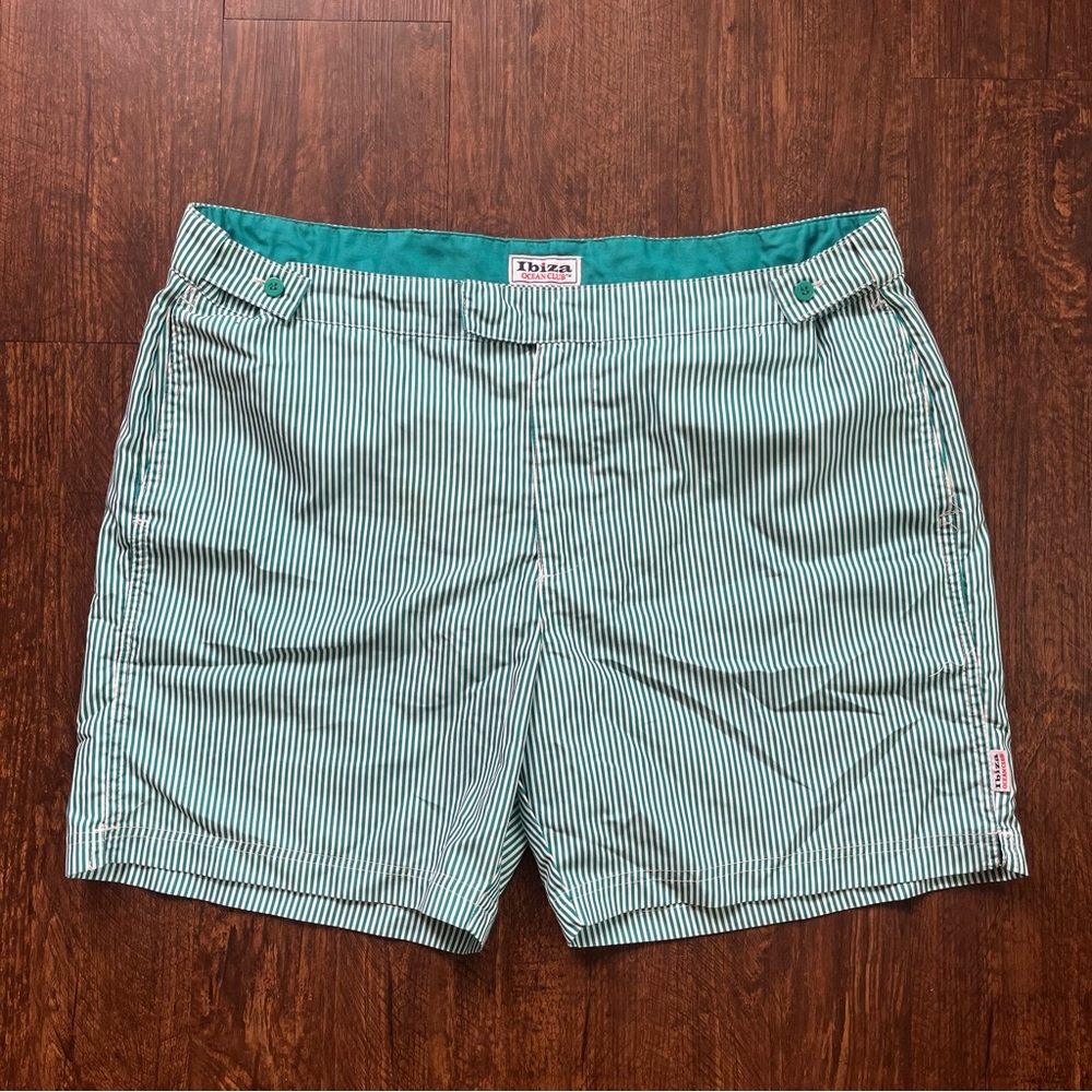 ☀️ Ibiza Ocean Club Men's Swim Trunk Teal Striped Board Shorts Sz 36